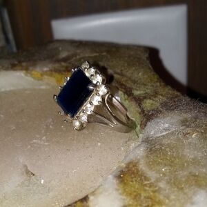 Blue sapphire and diamond ring, sterling silver